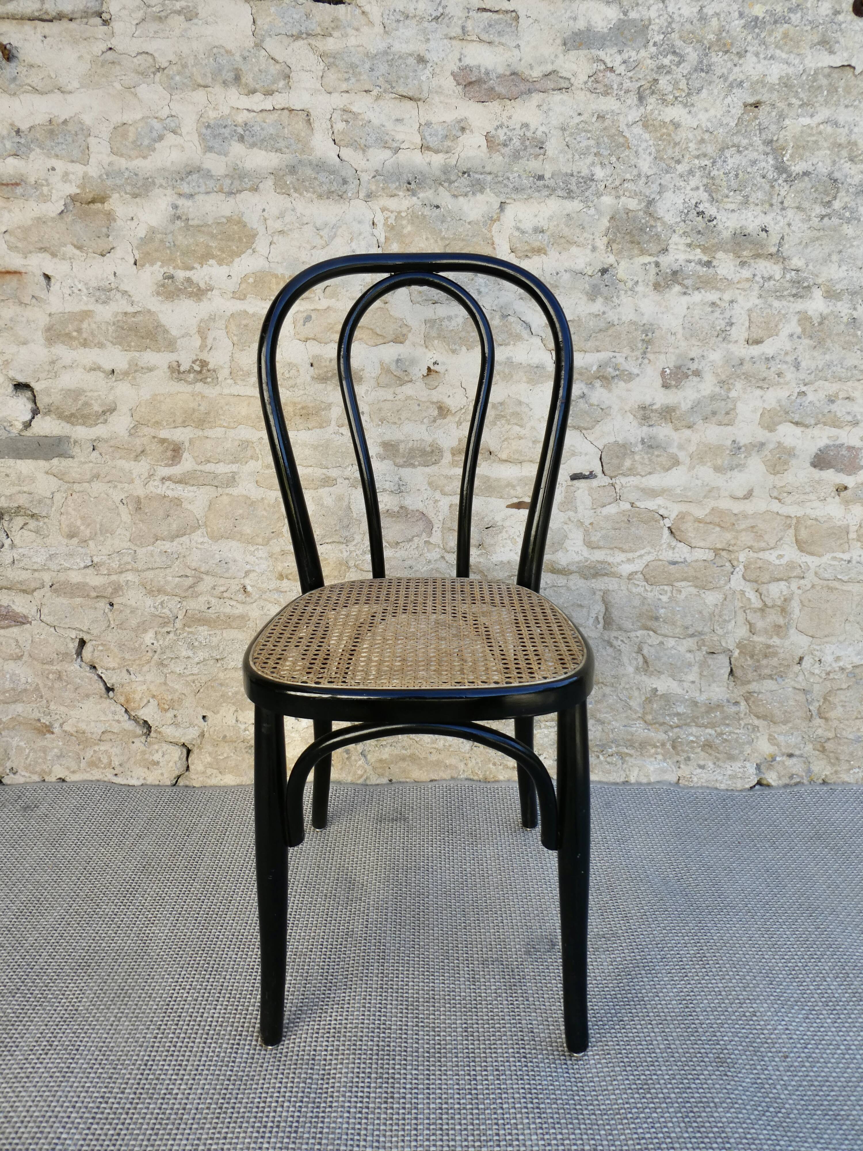 Bistro chair in black lacquered wood and seat in cannage