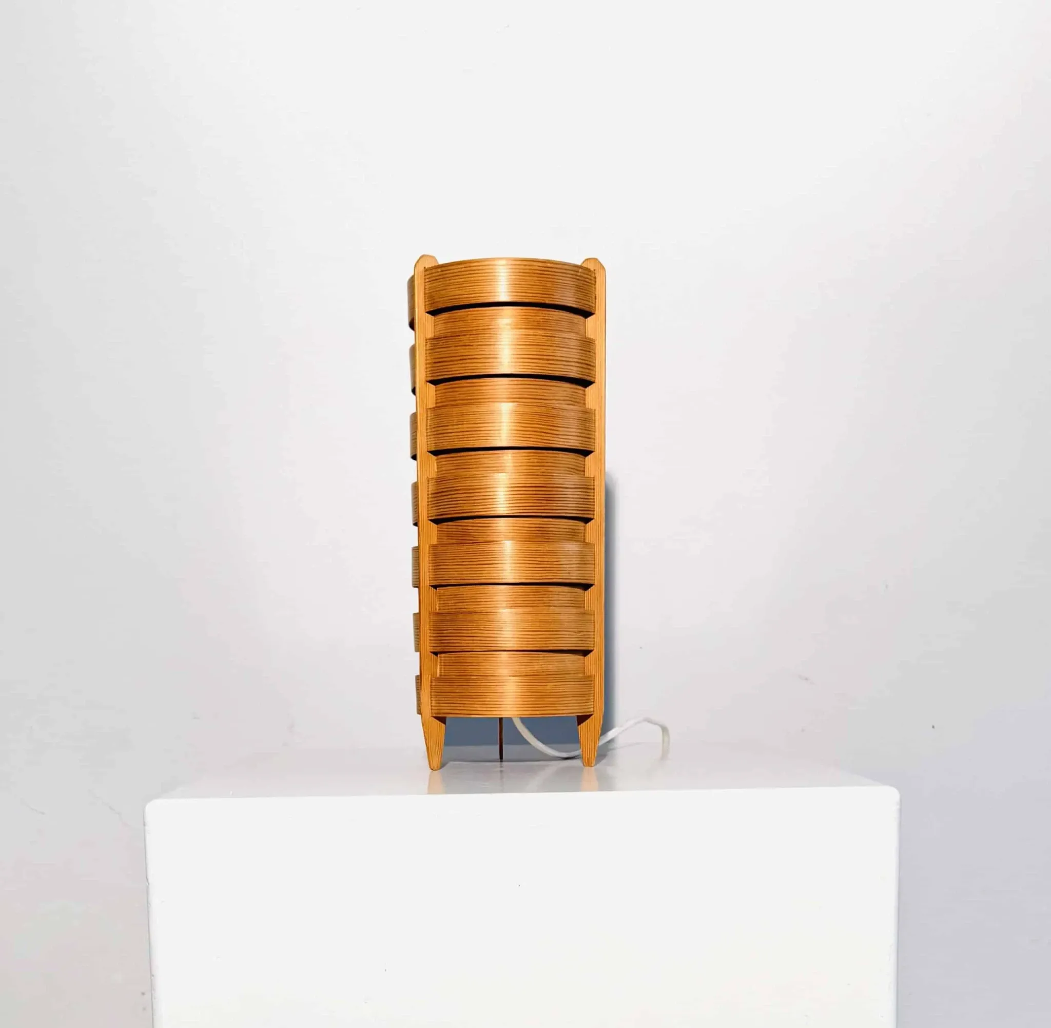 Cylindrical Pinewood Table Lamp In The Manner Of Hans-Agne Jakobsson, Sweden, Circa 1960S