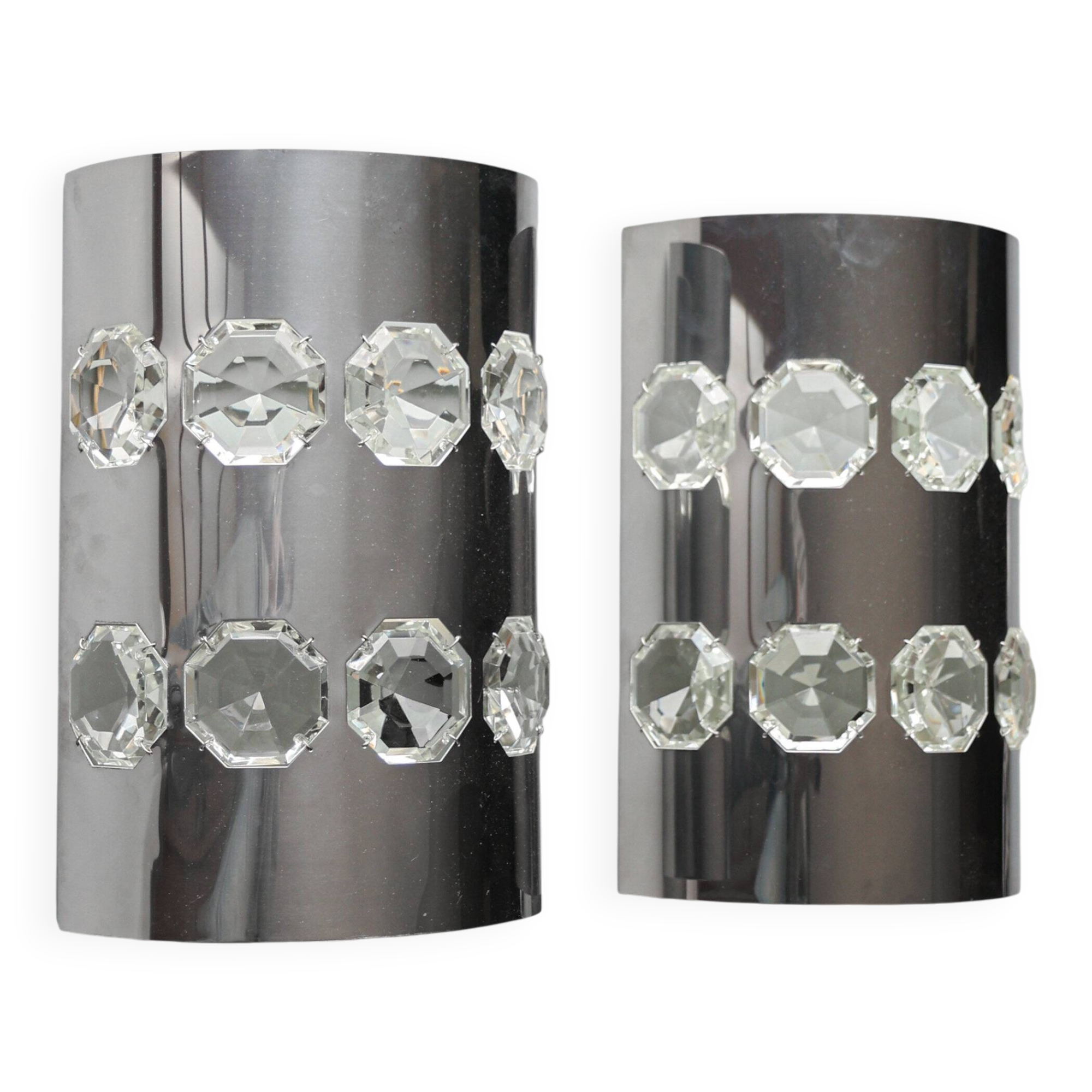 Set of 2 chromed / glass sconces by Oscar Torlasco, 1970s, Italy.