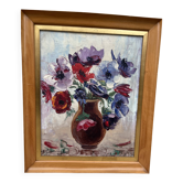 Tableau vintage – Huile sur toile bouquet de fleurs – signé – années 50