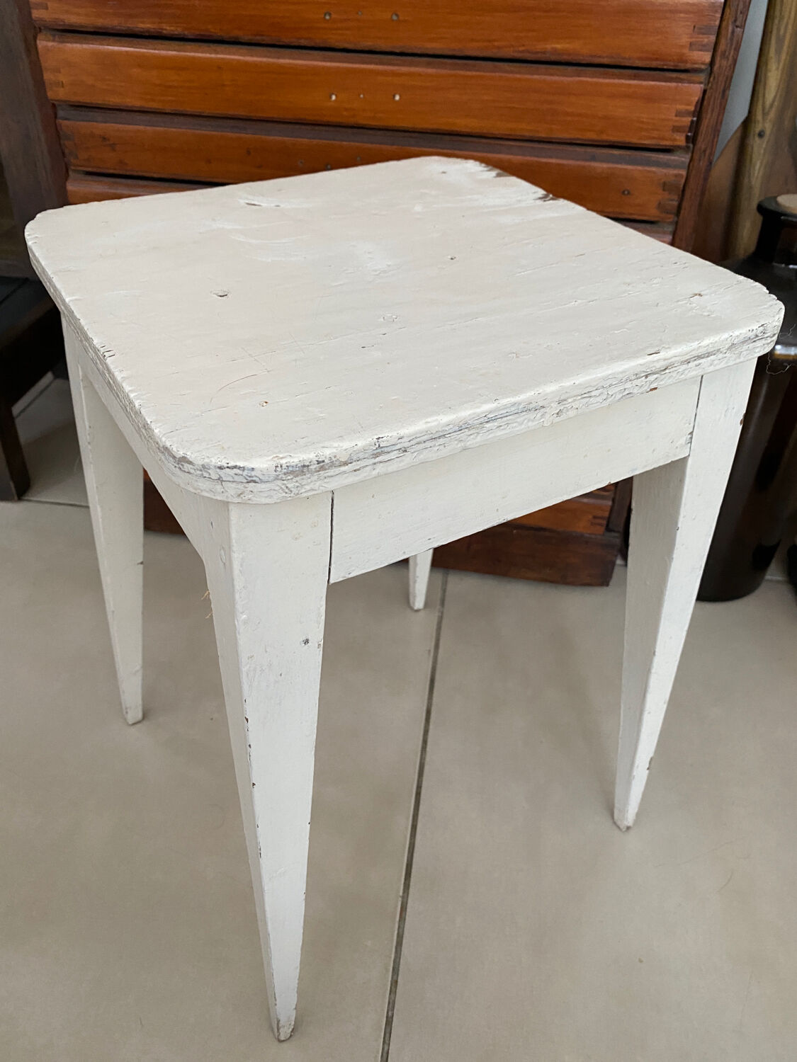 Vintage white wooden stool