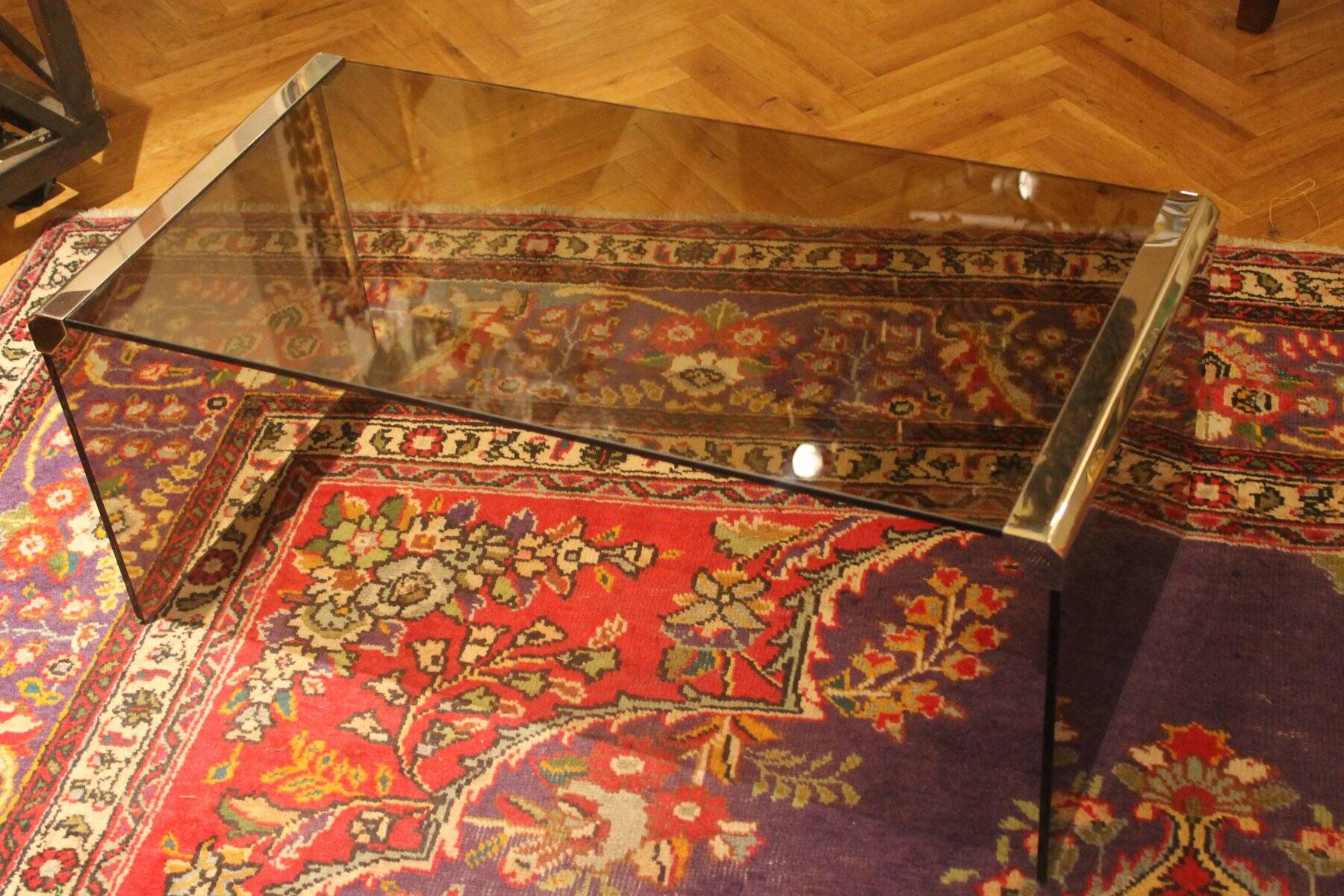 Smoked Glass and Chrome Steel Waterfall Pace Collection Coffee Cocktails Table, 1970s