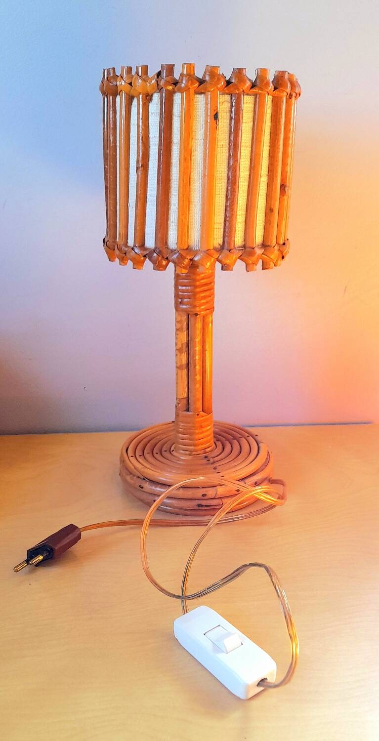 Rattan lamp by Louis Sognot 1950s