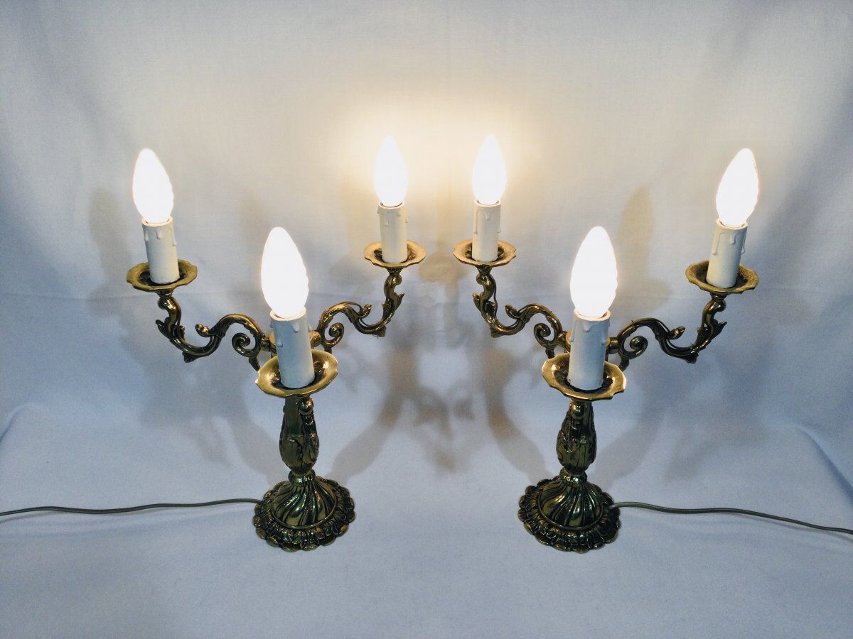 Pair of girandoles 3 bronze lights