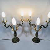 Pair of girandoles 3 bronze lights
