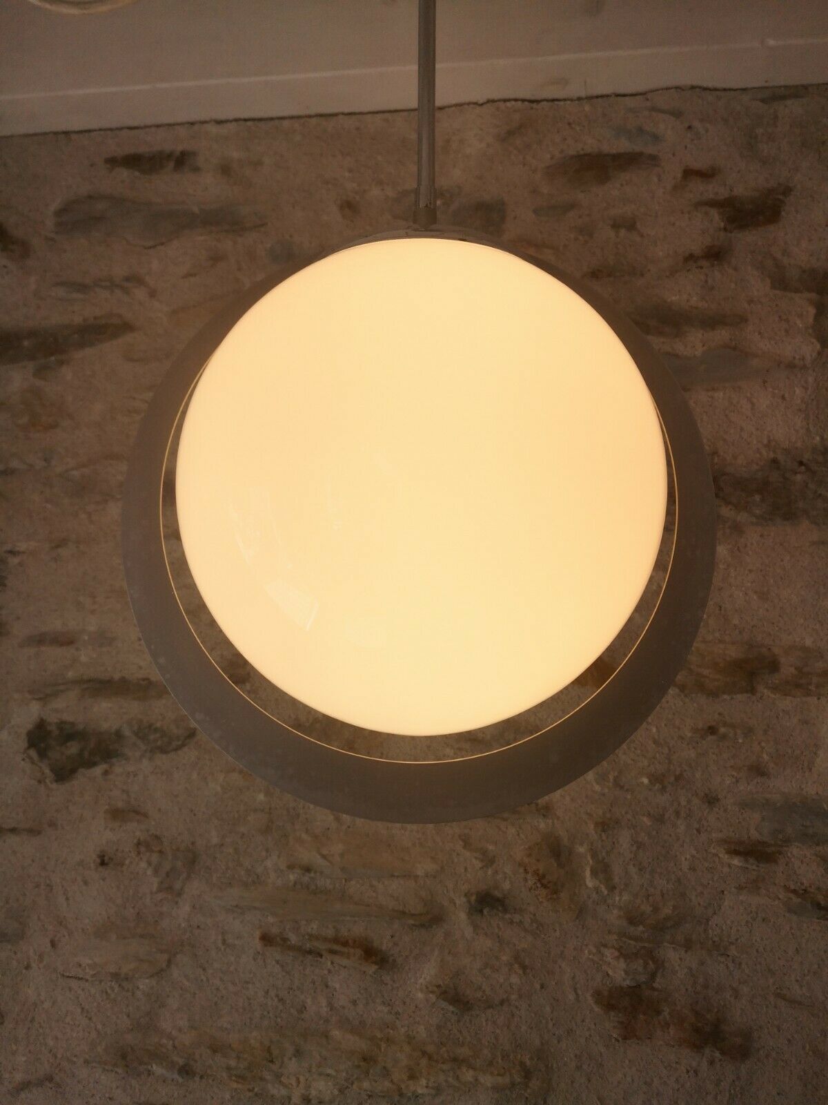 Old modernist suspension flat metal globe opaline period 1940