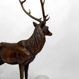 Importante Lampe Sculpturale en Bronze et Marbre, Cerf, Art Déco, France