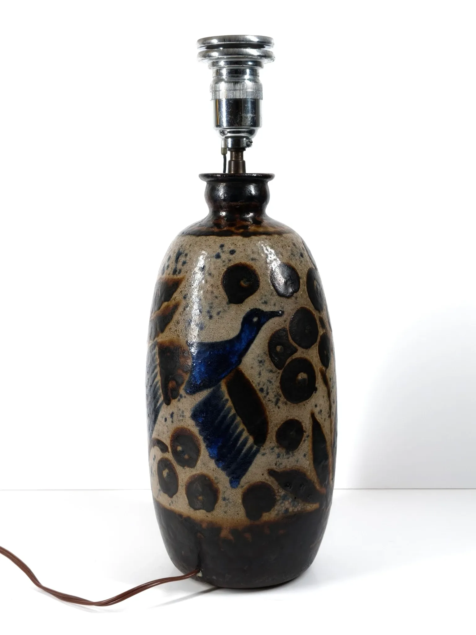 Art Deco Lamp in Stoneware with Blue Birds – Atelier Primavera, circa 1930
