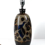 Art Deco Lamp in Stoneware with Blue Birds – Atelier Primavera, circa 1930