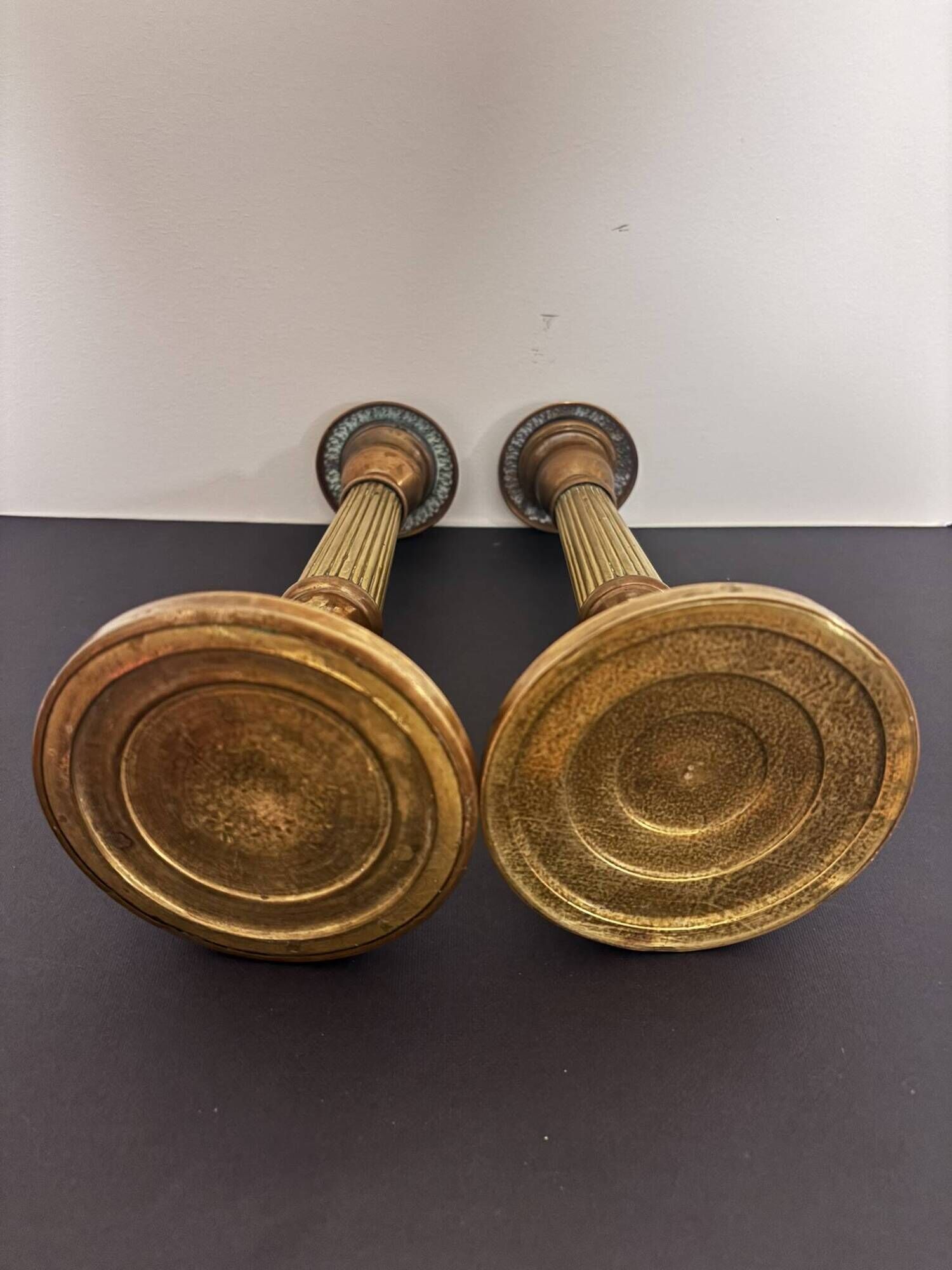 Set of 2 Antique Bronze Candle Holders - Louis XVI Style