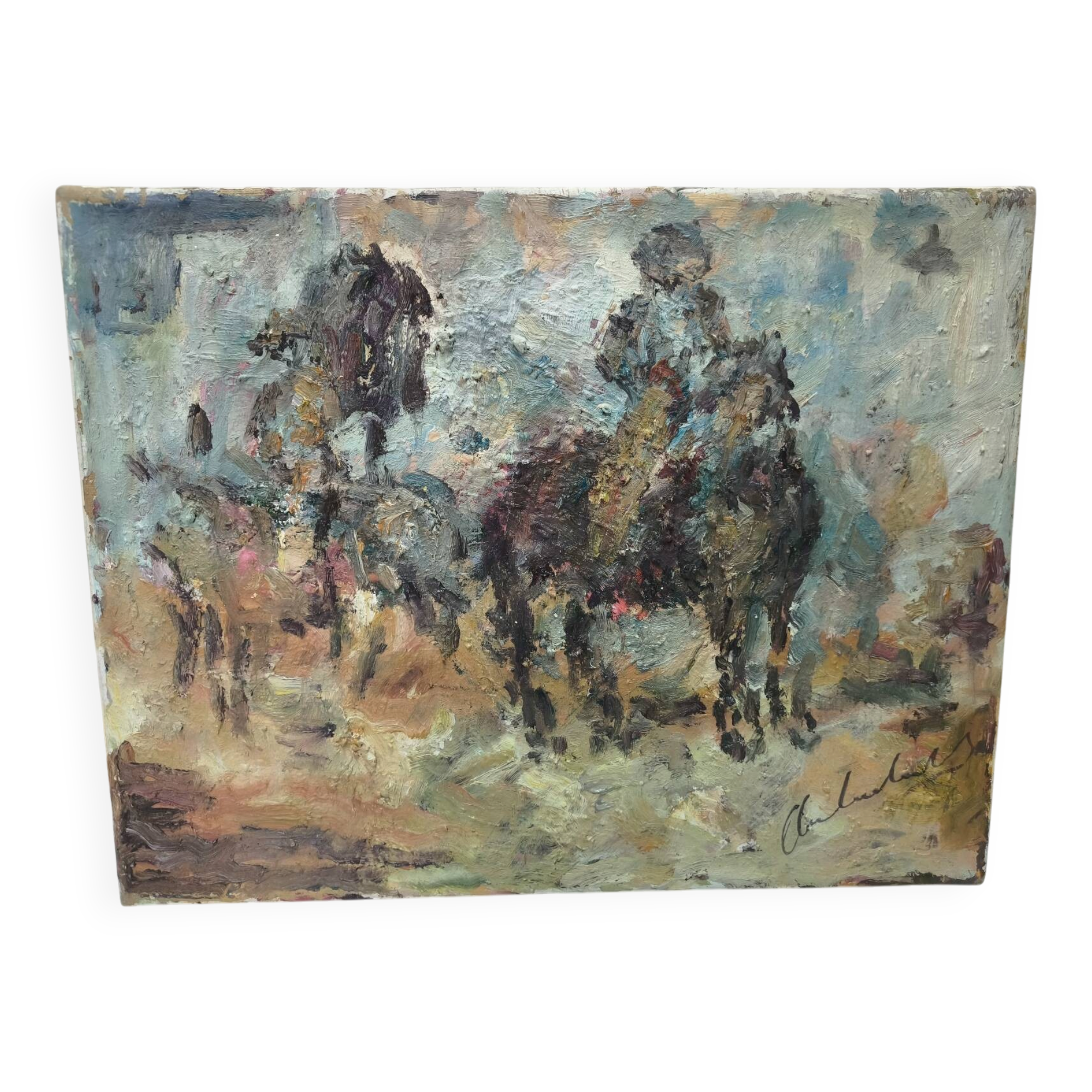 Impressionist Oil Painting of Horses