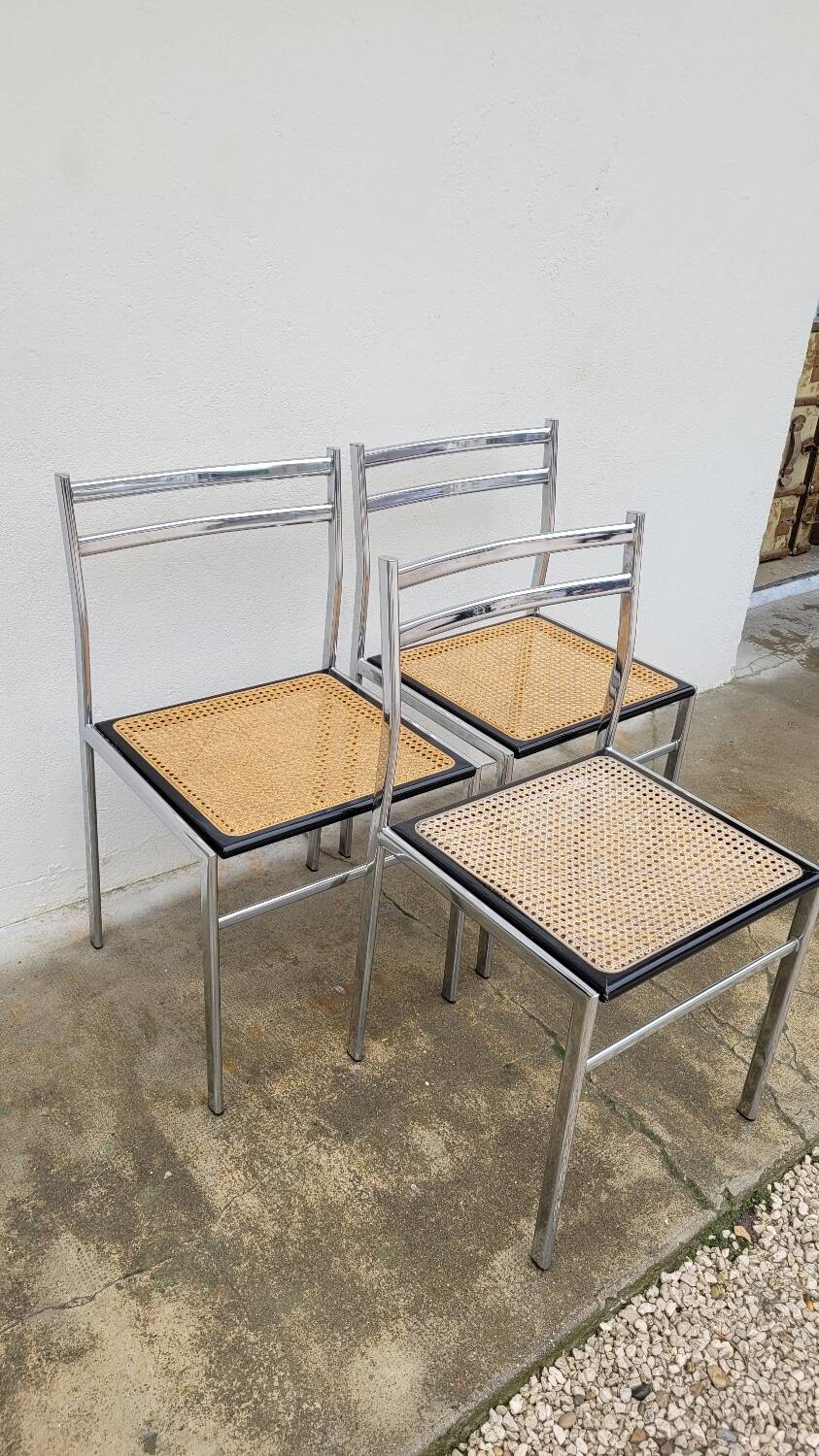 Paire de chaises en métal et cannage style Breuer ,1970