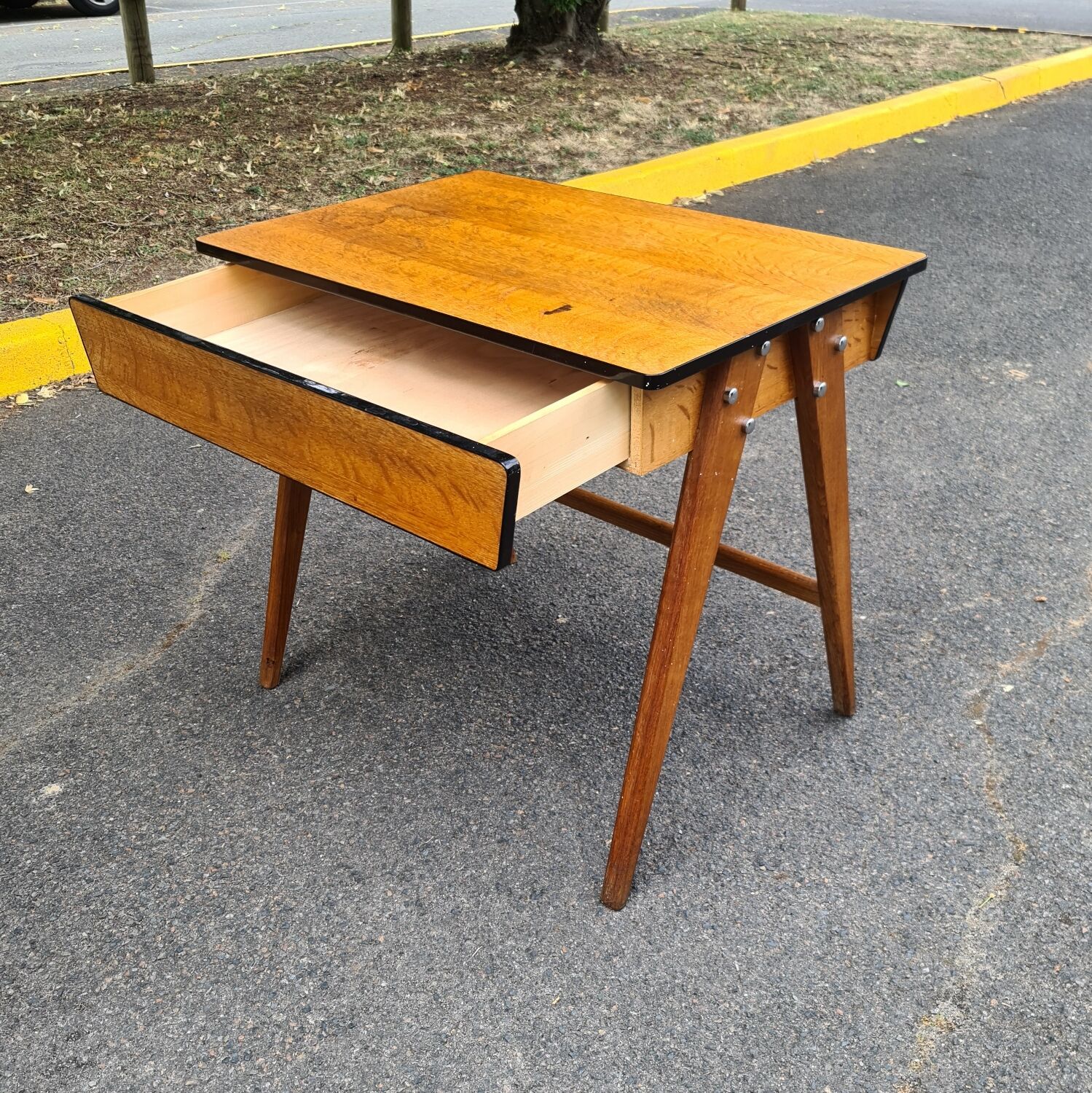 Bureau vintage 1960 scandinave pied compas