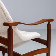 Pair of “Tiki” lounge chairs in teak and bouclé Busnelli Italy 1960