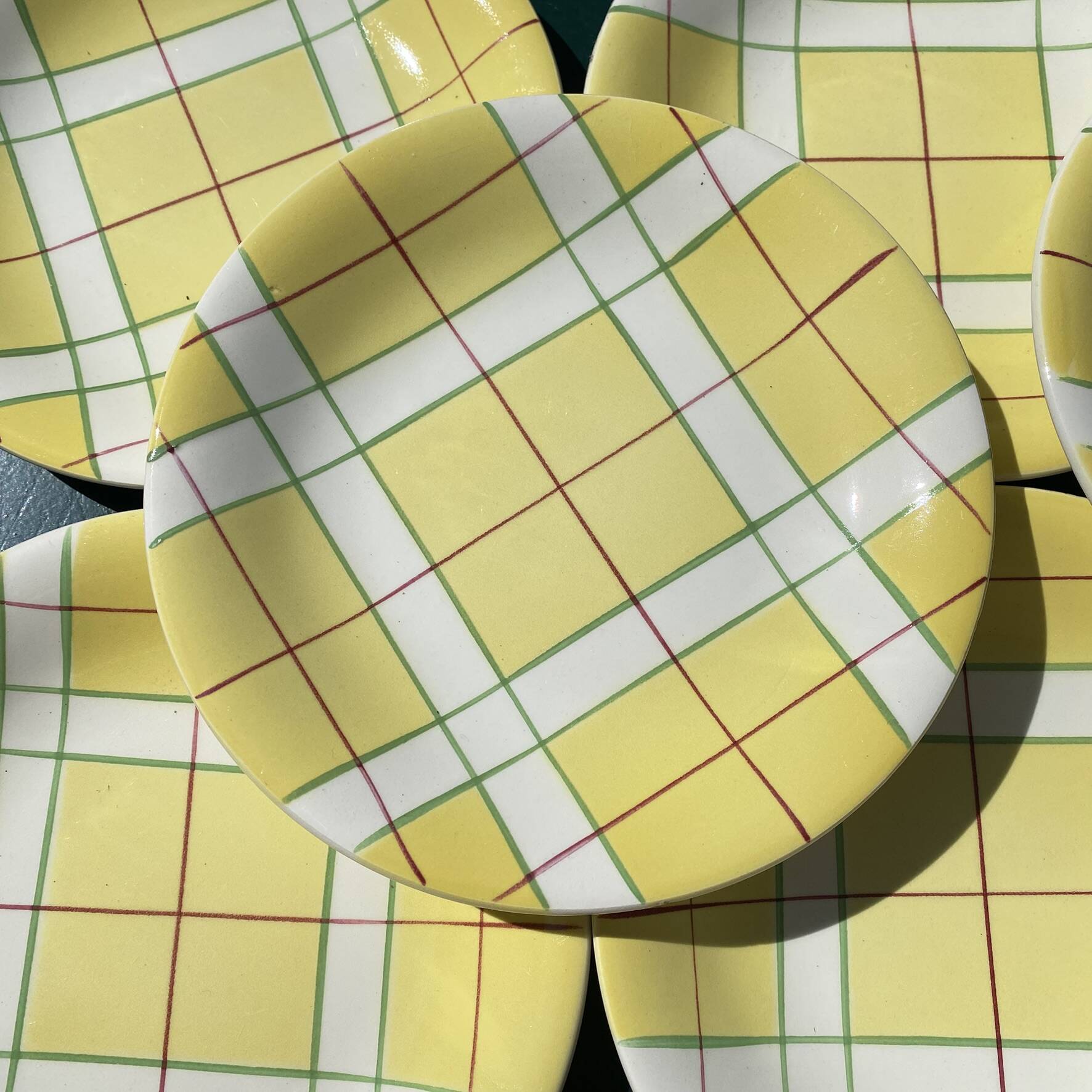 Dessert plates Salins France towel pattern from the 50s-60s.