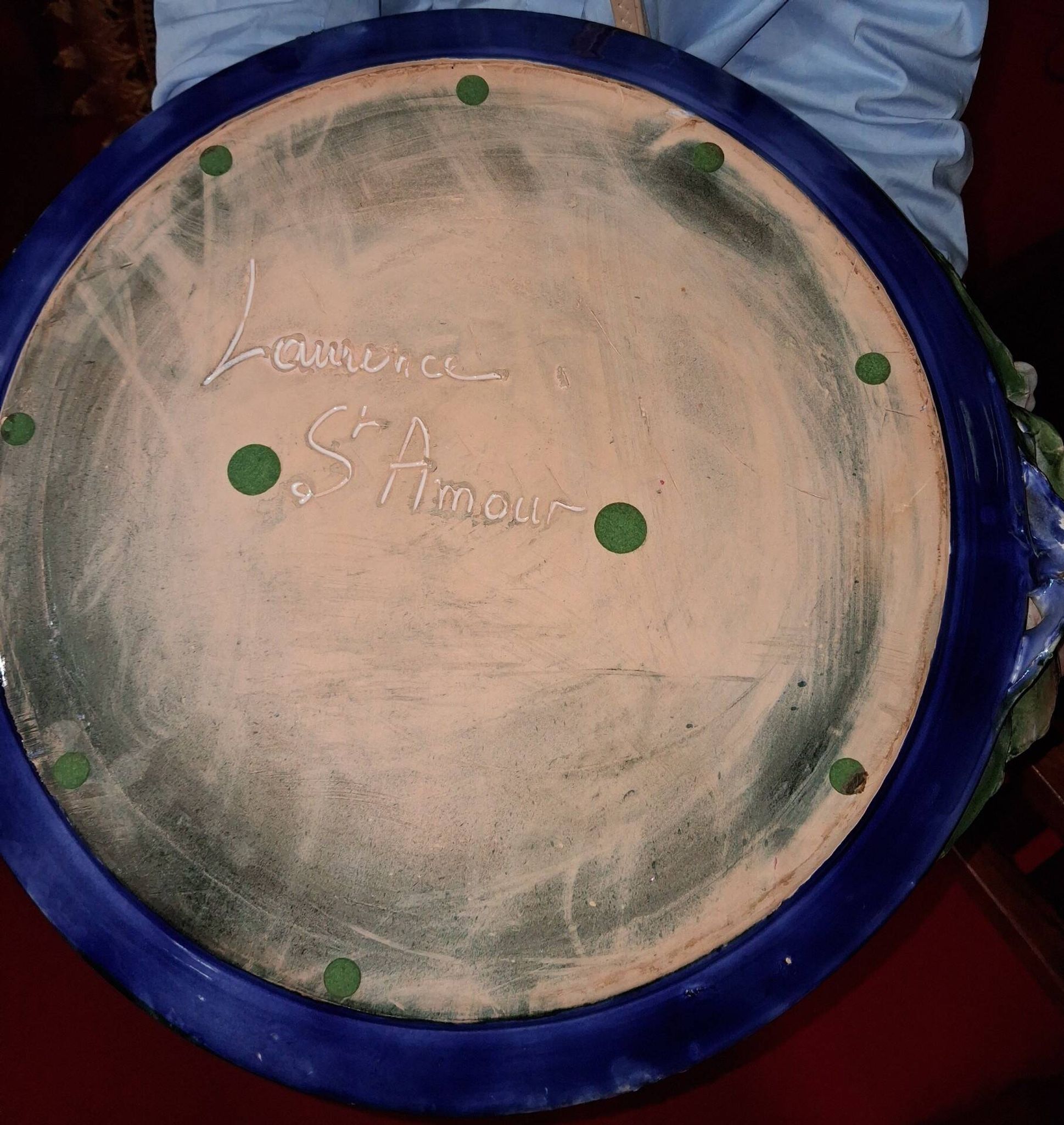 Large decorative plate in glazed ceramic signed Laurence Saint-Amour.
