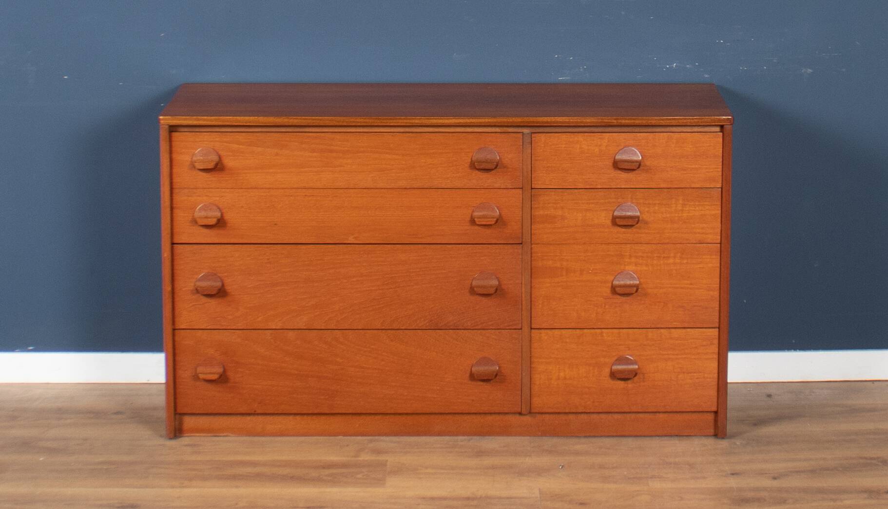 Retro Teak 1960s Stag 8 Drawer Chest Of Drawers Sideboard