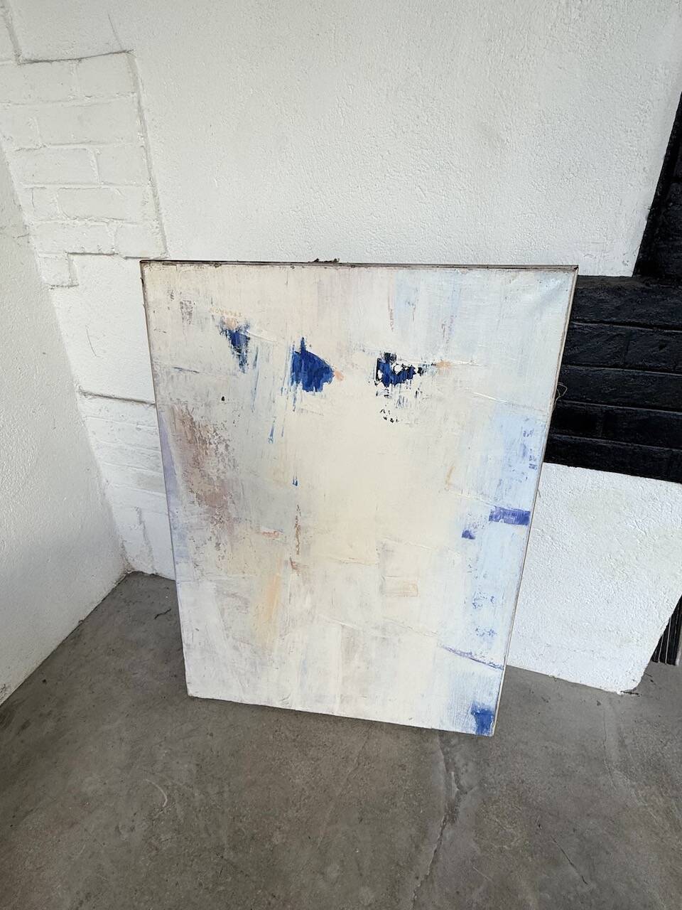 Toile abstraite blanche, peinture à l’huile XXème