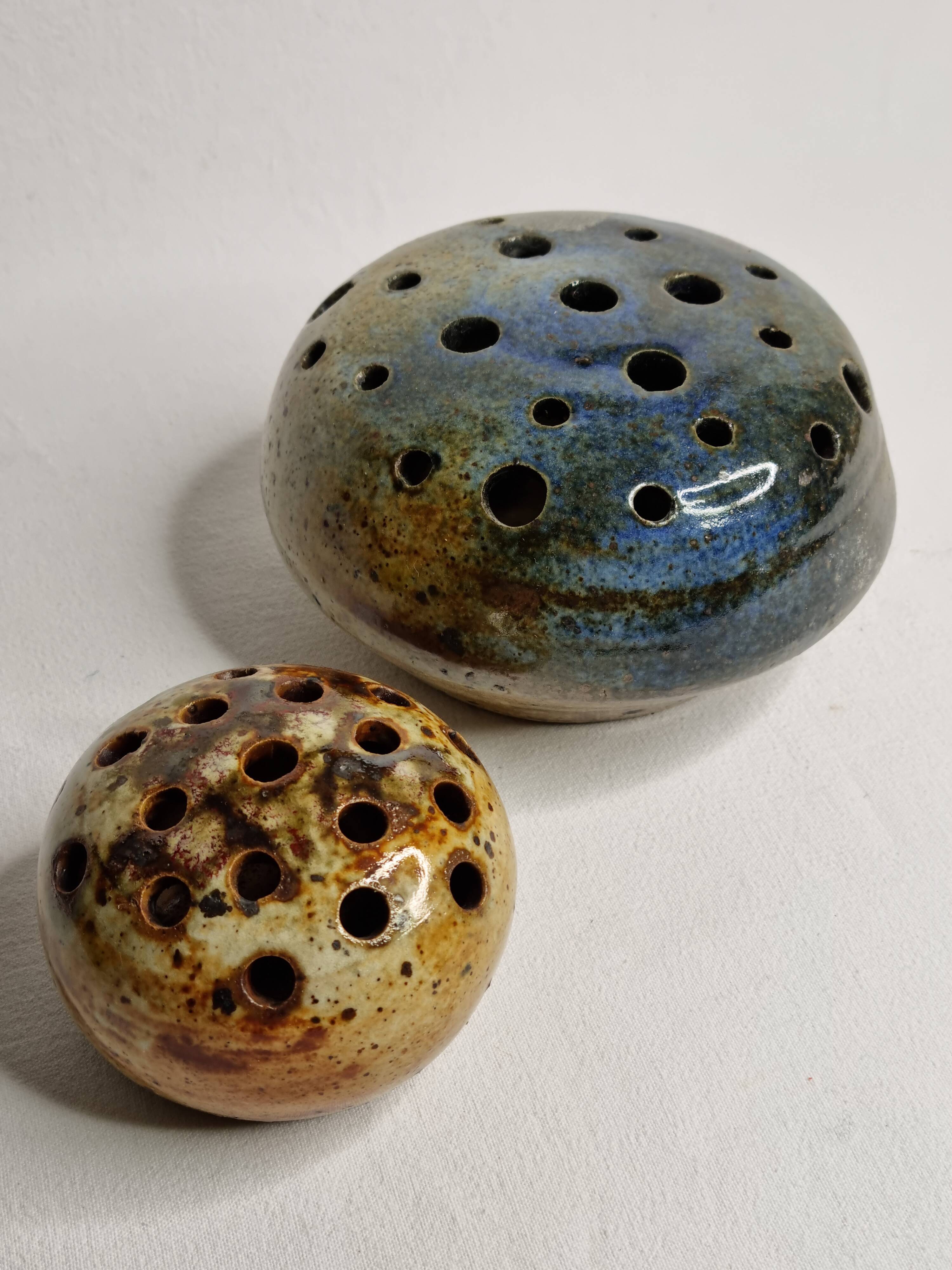 Set of two enamelled stoneware flower vases from "Vezelay" signed