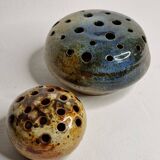 Set of two enamelled stoneware flower vases from "Vezelay" signed
