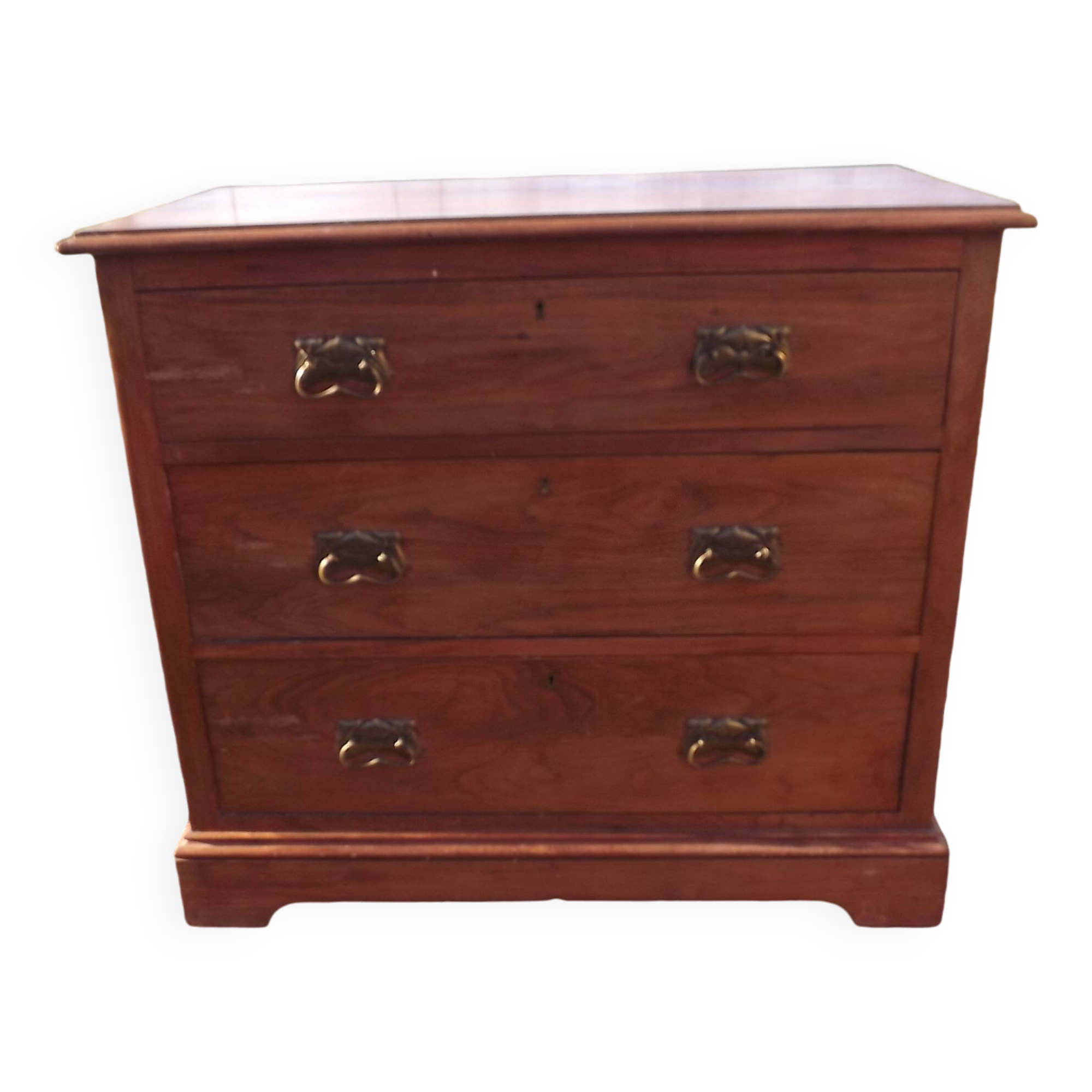 3 drawer chest of drawers walnut and brass
