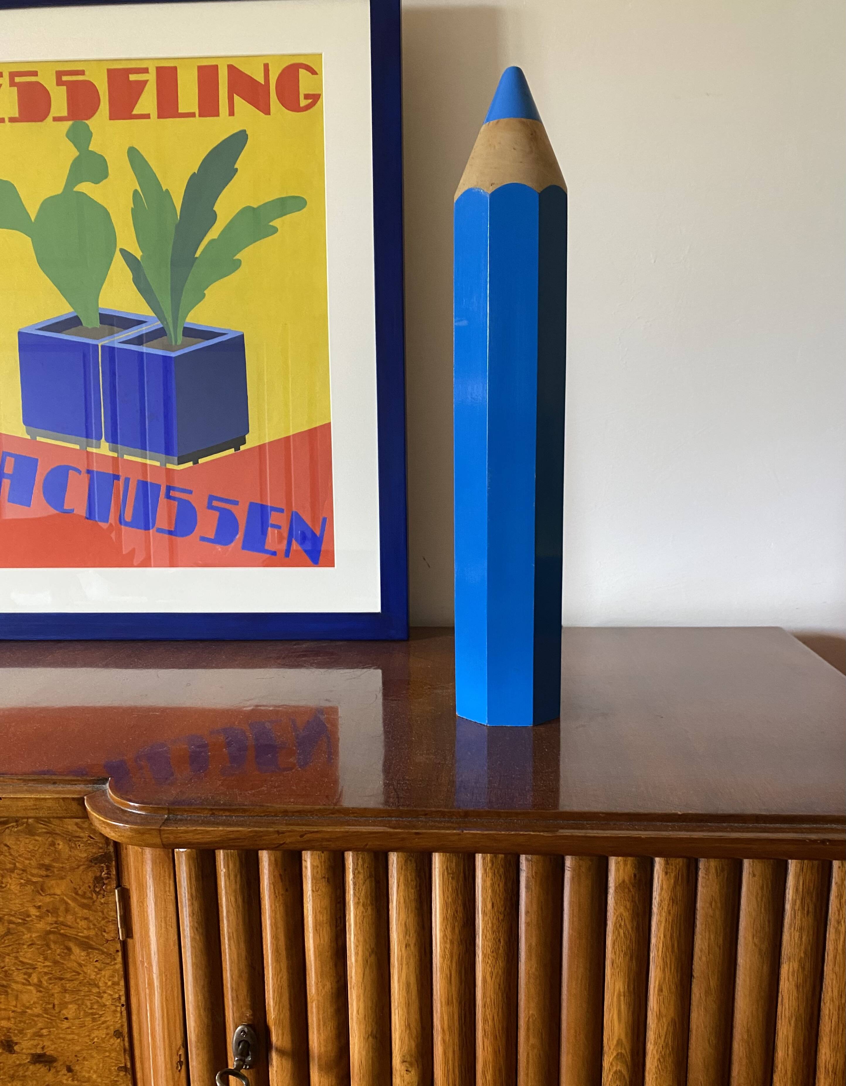 Michel Aroutcheff, postmodern blue Pencil table lamp, Ed. Vilac France 1980
