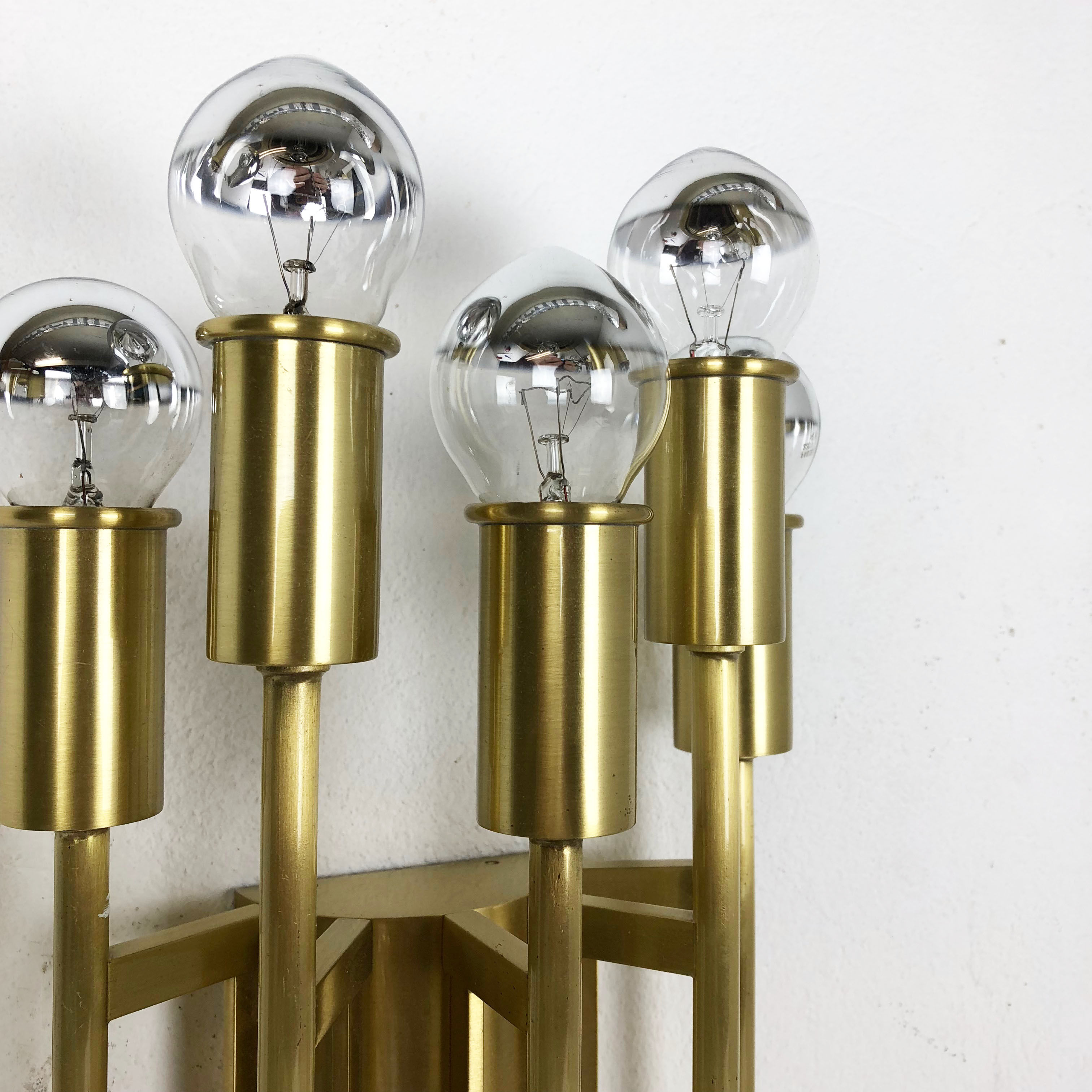 Brass Italian Stillovo Style Theatre Wall Ceiling Light Sconces, Italy, 1970s