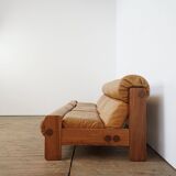 Leather and pine wood sofa by Erik Deforche for Hi Plan