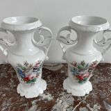 Pair of large 19th century church vases in painted white Paris porcelain