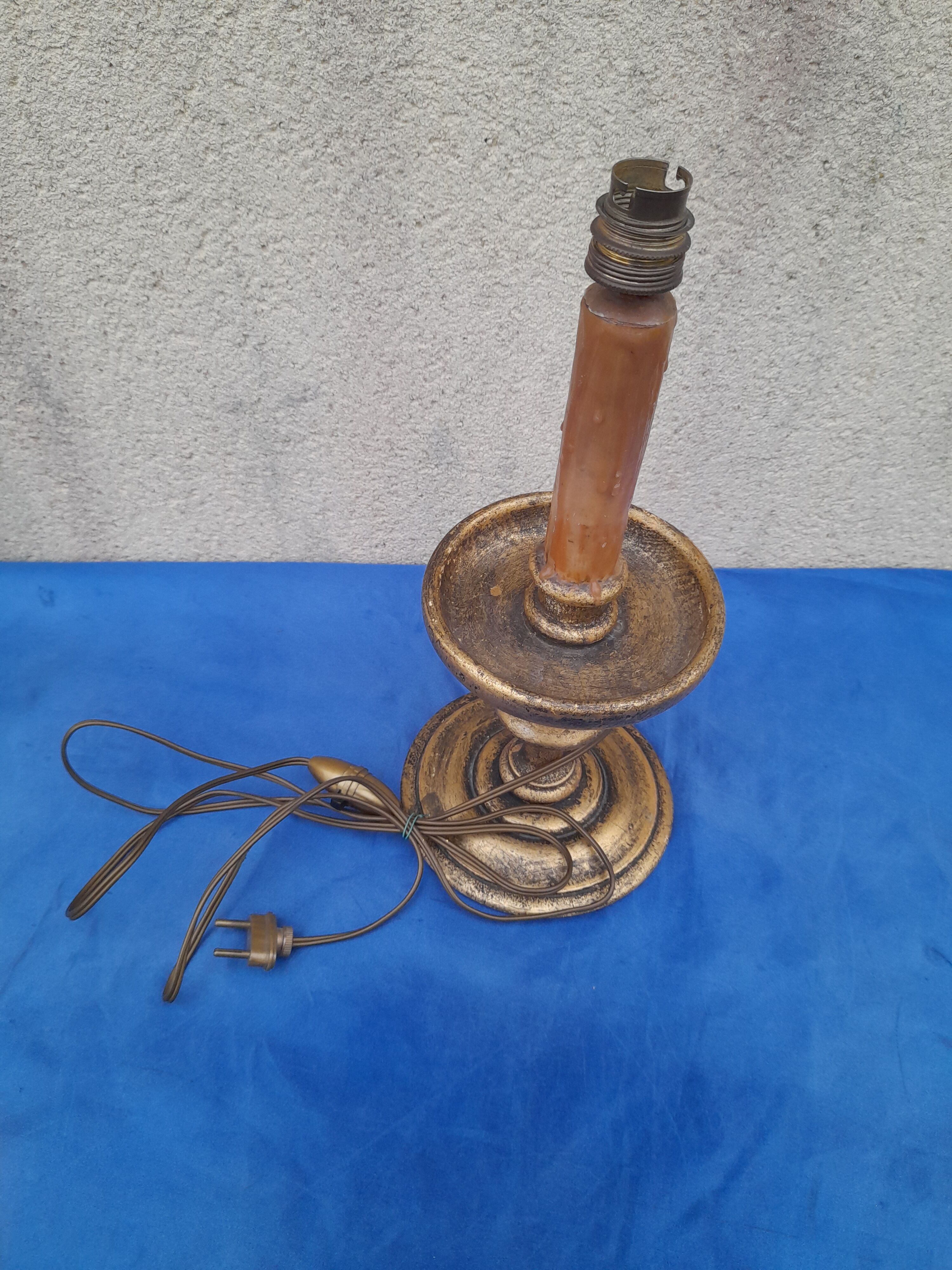 Lamp foot in turned wooden gilded H 34.5 cm