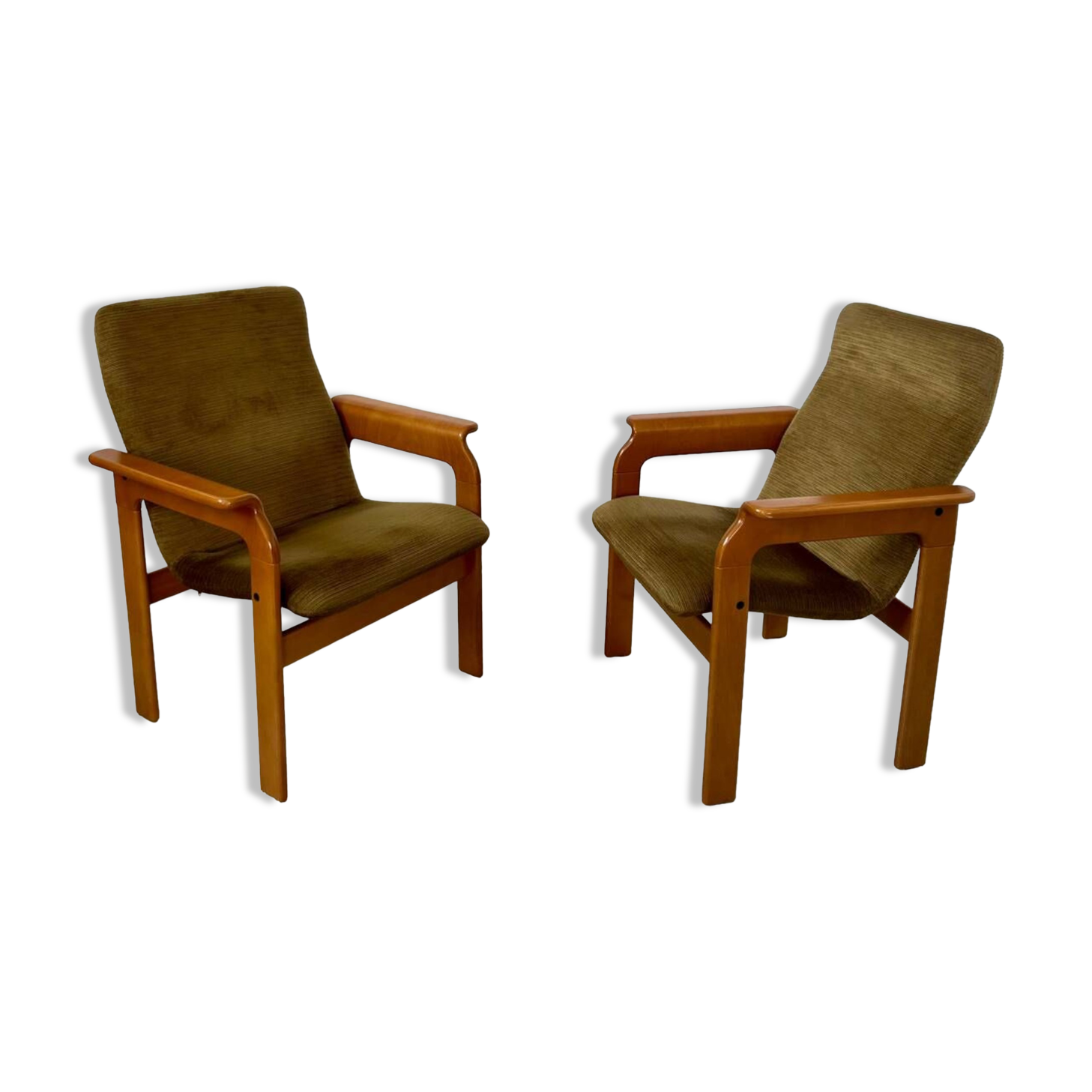 Set of 2 bridge armchairs from the 70s design Bruno Rey vintage solid beech