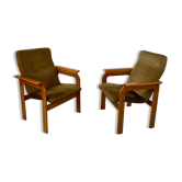 Lot de 2 fauteuils bridge des années 70 design Bruno Rey vintage hêtre massif