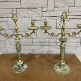 Pair of onyx and brass candlesticks