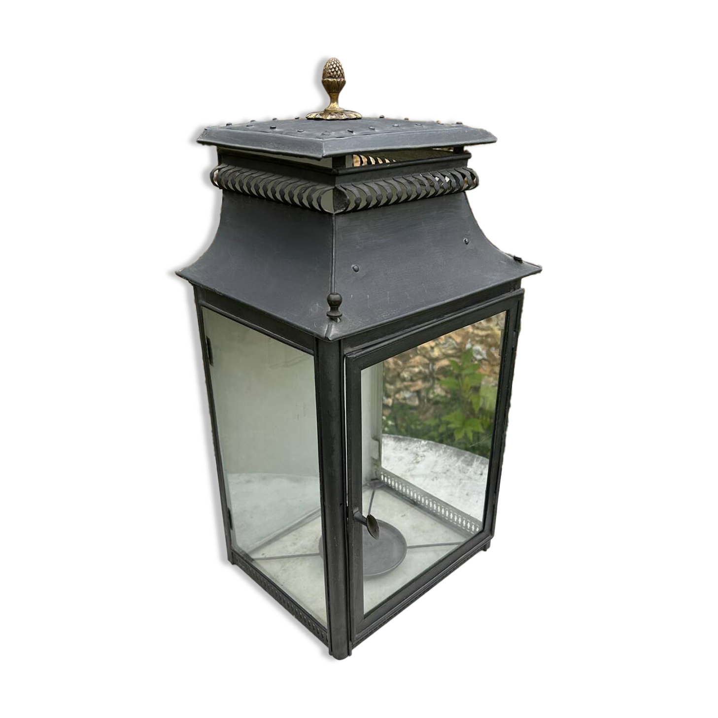 Tin and glass lantern