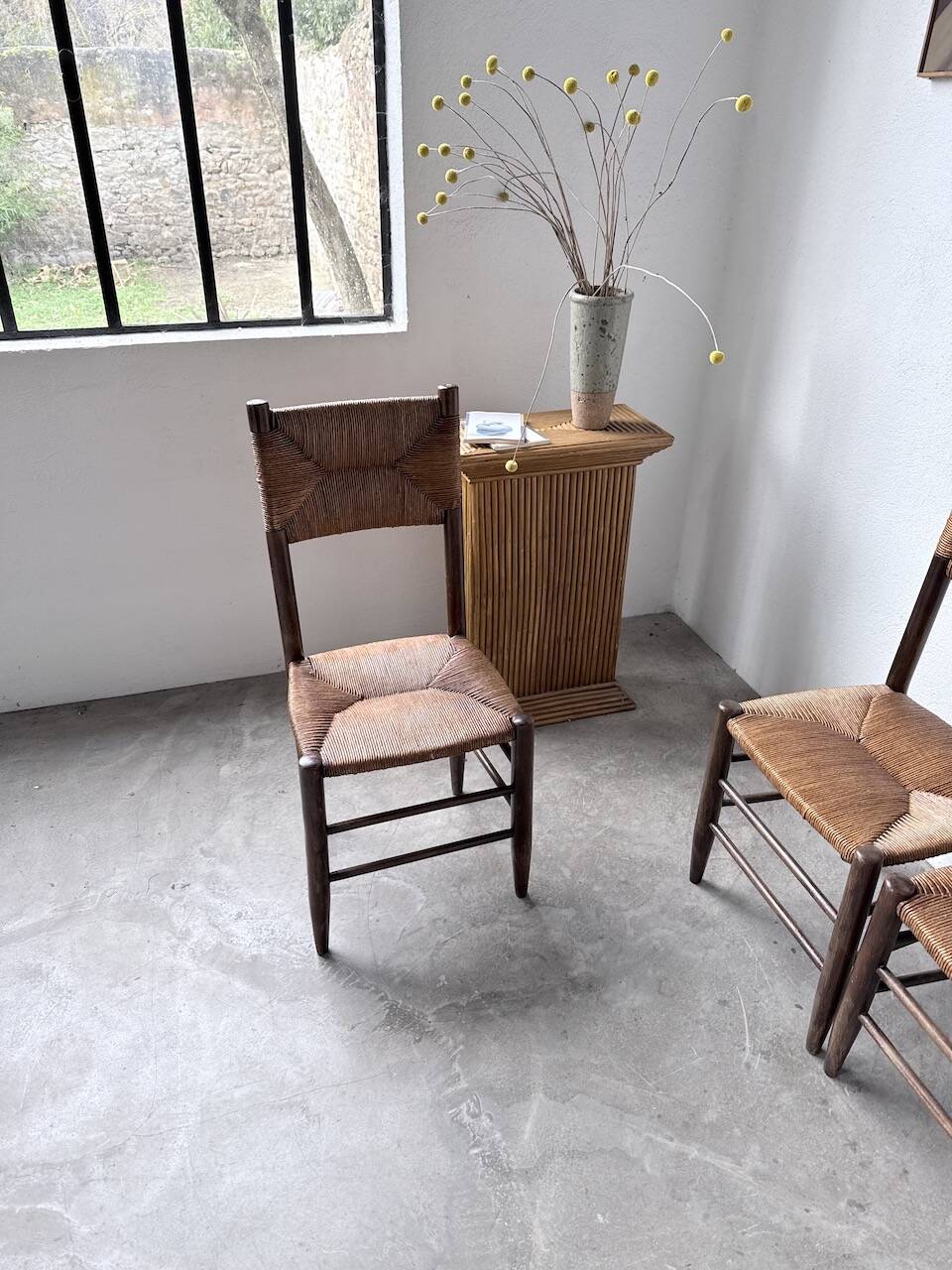 Set of 6 straw and oak Beauche chairs.