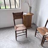 Set of 6 straw and oak Beauche chairs.