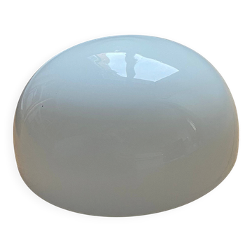 Small antique ceiling light or wall sconce with white opaline glass in a half-moon shape.