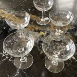 Set of five champagne glasses engraved vintage