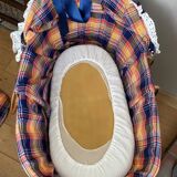 1970s wicker rattan portable bassinet cradle complete with bedding