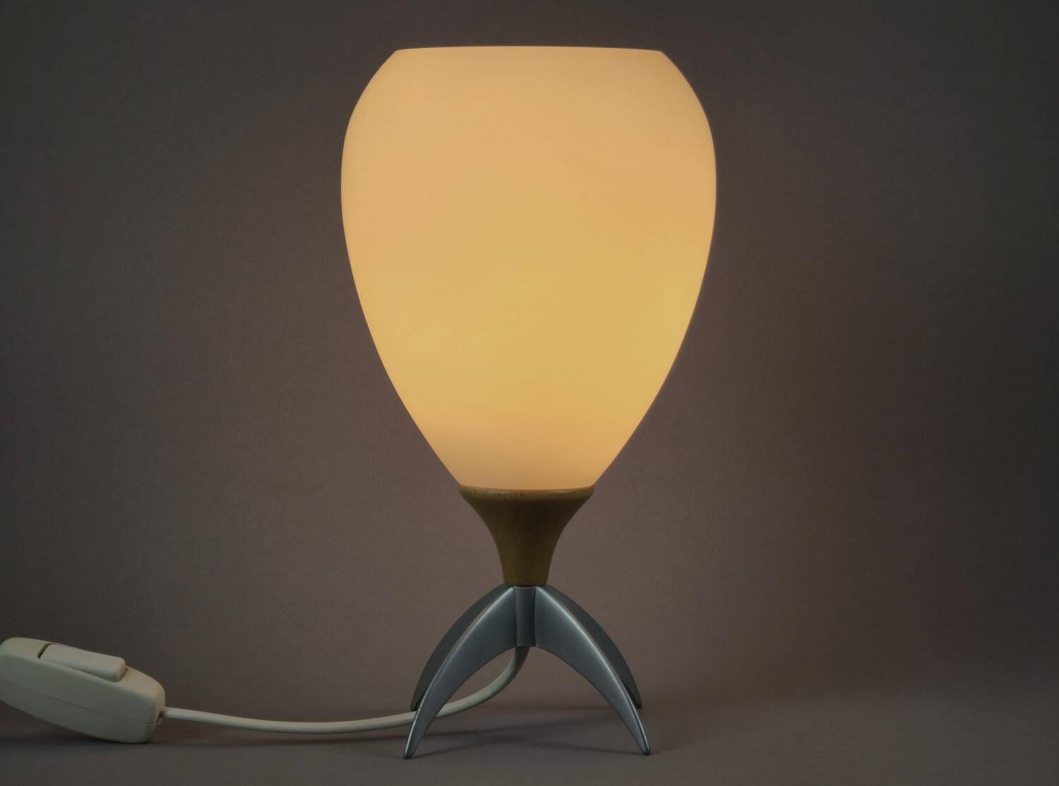 Vintage 1990s Opaline Glass Rocket-Shaped Mushroom Table Lamp.