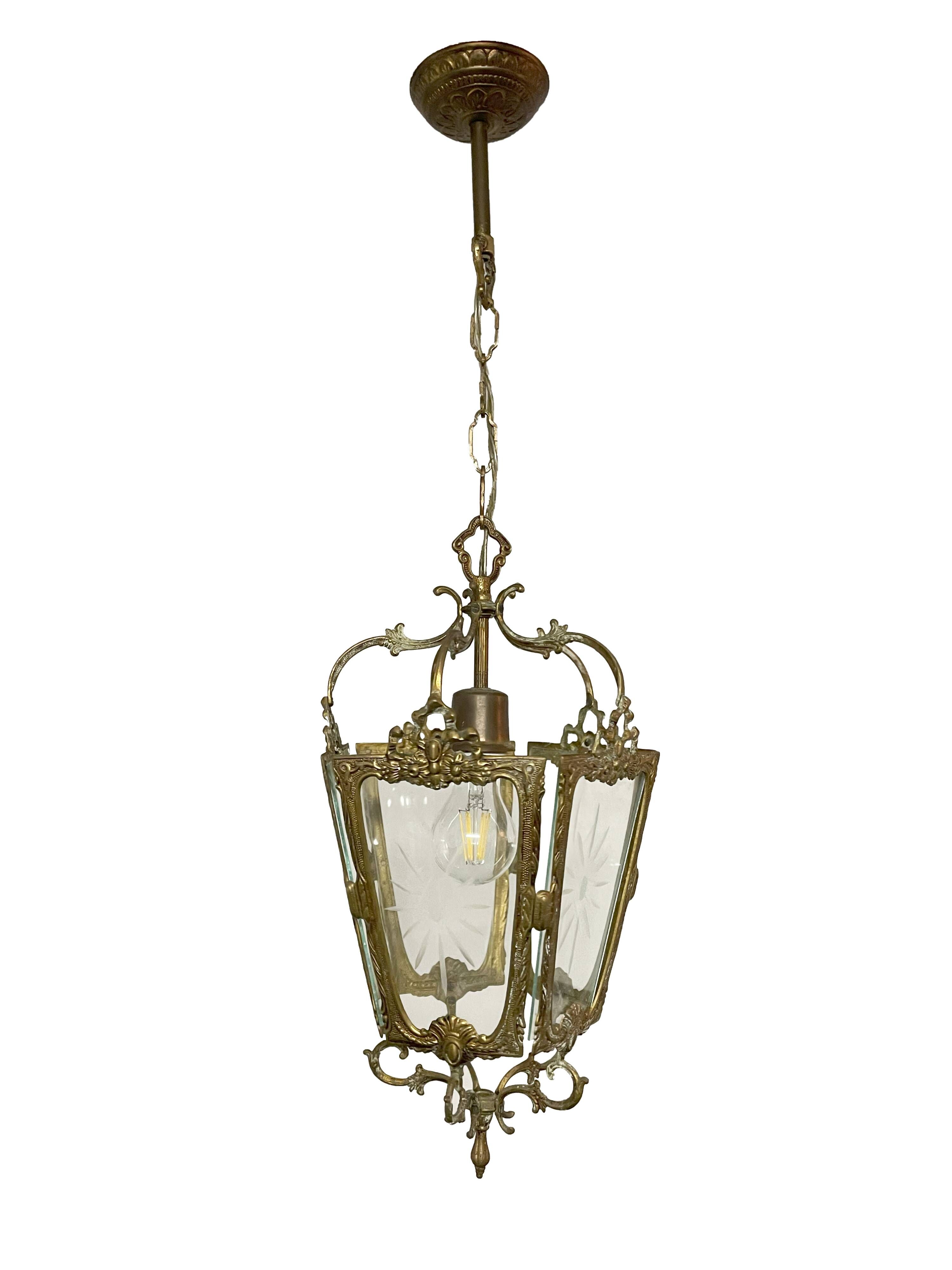 Antique Louis XV style brass lantern chandelier - Vintage