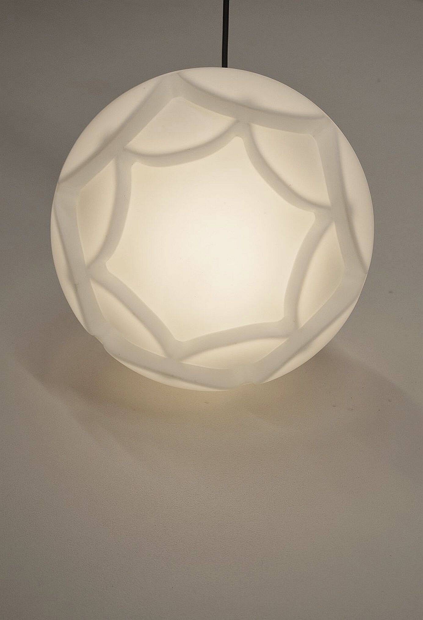 Artichoke pendant lamp in opal glass by Peill & Putzler, 1974