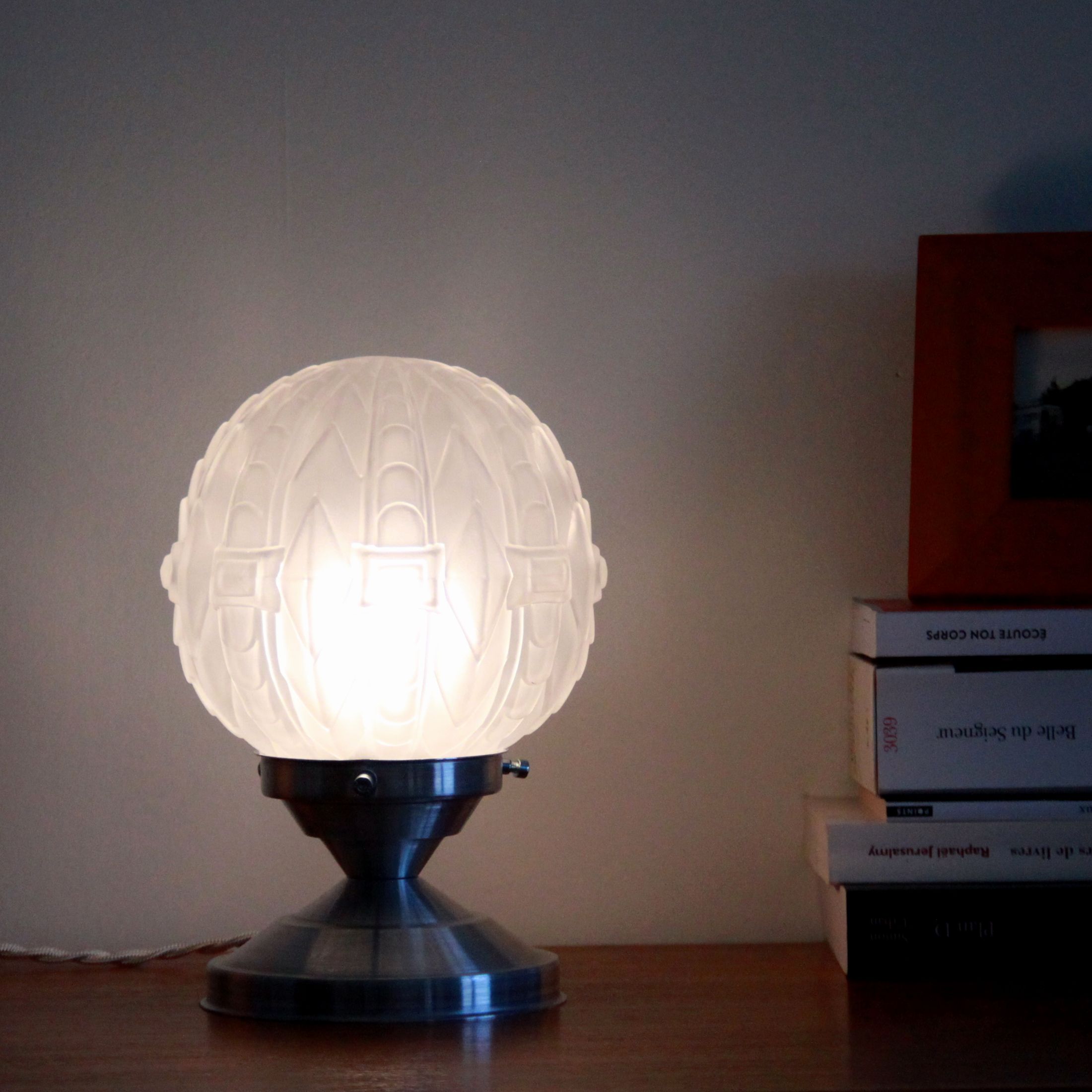 Bedside lamp appointed light fixture glass frosted aluminium art deco old vintage