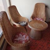 Rattan garden furniture set consisting of 3 armchairs and matching table