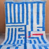 Moroccan Berber blessed ouarain rug modern blue and white