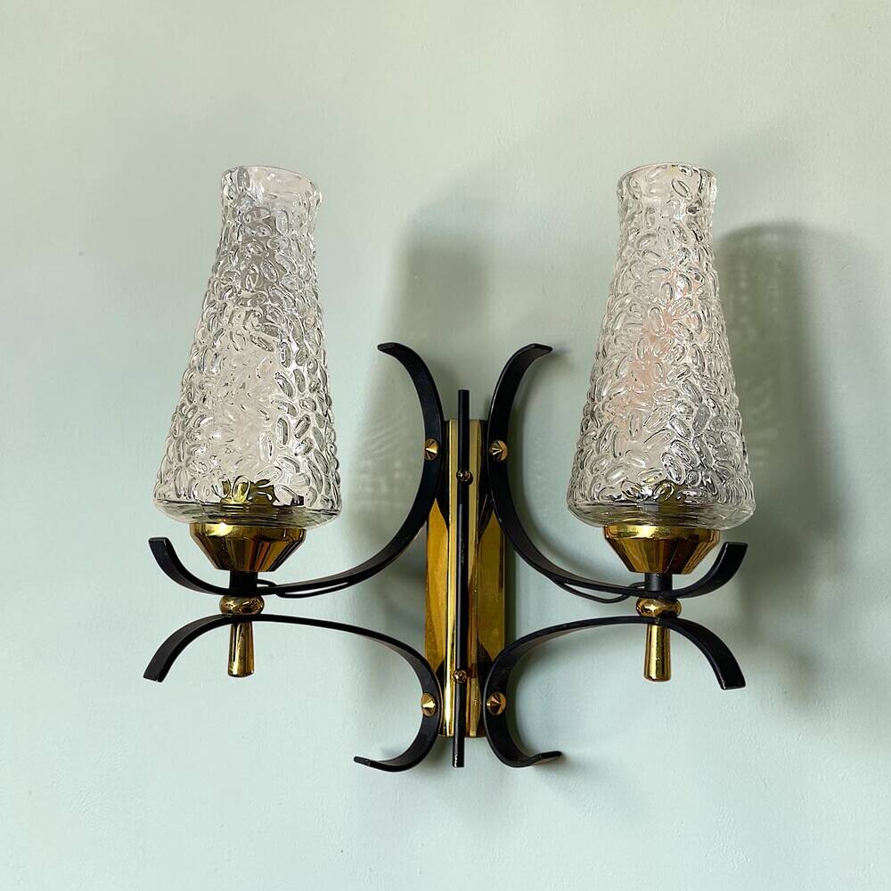 Pair Mid Century Itaian Modern  double wall sconce