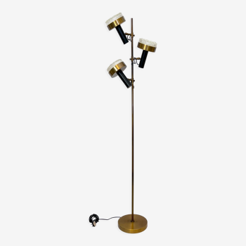 Vintage brass and glass three arms floor lamp by Stilux. Italy 1960s