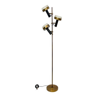 Vintage brass and glass three arms floor lamp by Stilux. Italy 1960s