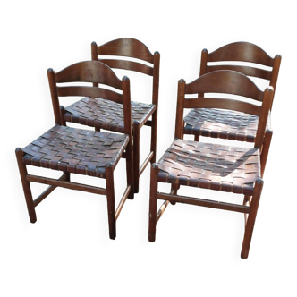 Chaises design vintage en bois et cuir années 60