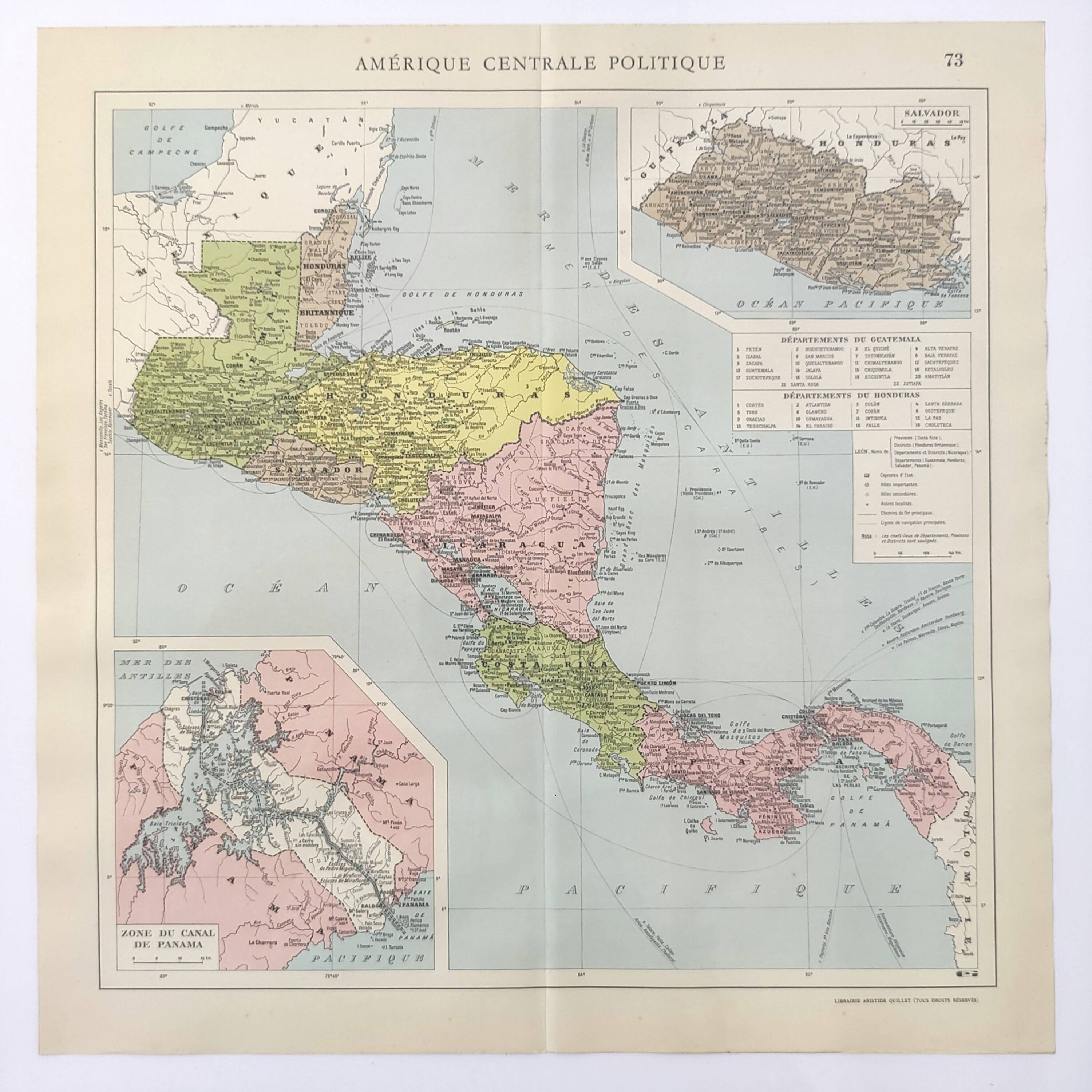 Vintage Central America map from 1950